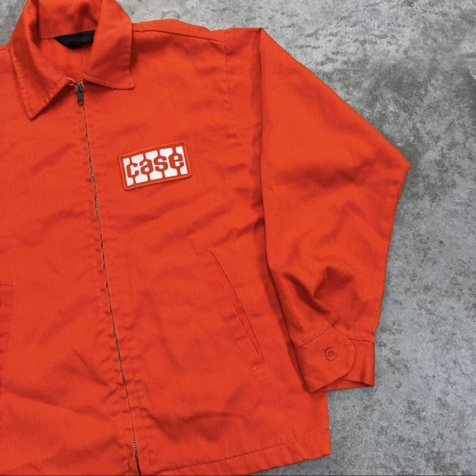 Chaqueta de Trabajo Estuche Vintage Para Hombres Naranja Cremallera Frontal Tareas Abrigo Parche Años 70 80 Foto 3 de 4