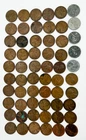 Lot of 60 Lincoln Wheat Penny coins 1910s-1950s including 5 steel 1943 coins