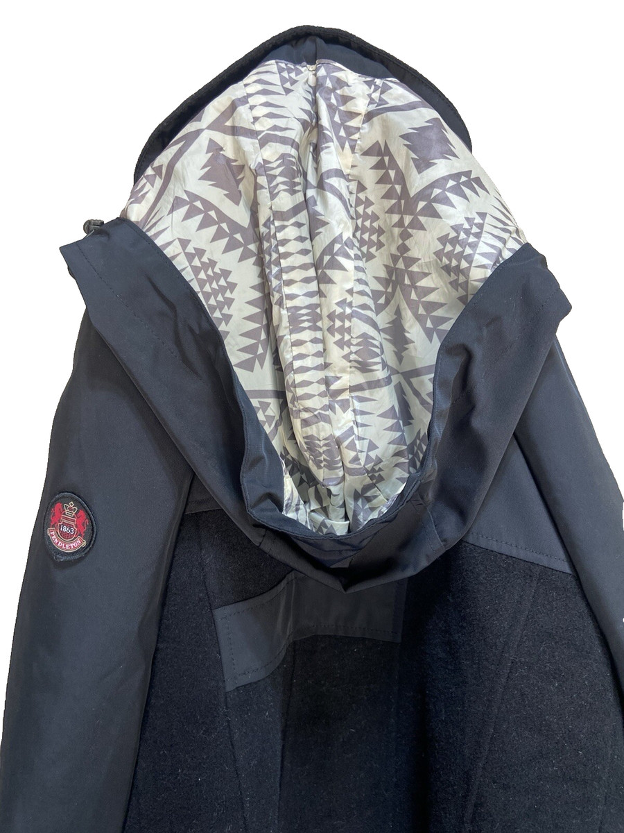 Pendleton Parka Hooded Women's Jacket Wool Vtg Geo Lining Black XS GUC View 5