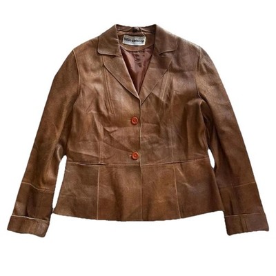 BIBA Pariscop Lederjacke Damen Gr. M Braun 2-Knopf Jacke Vintage