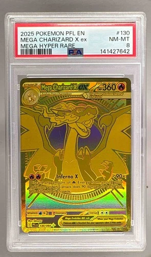 141427642 Mega Charizard X ex 2025 Pokemon Phantasmal Flames #130 PSA 8