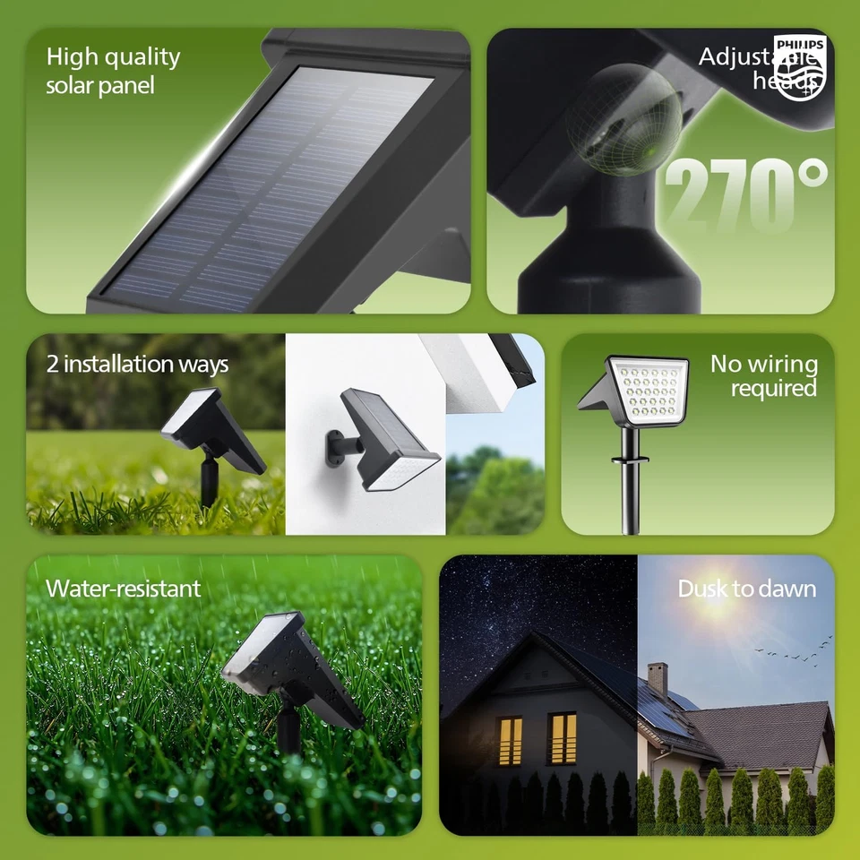 Philips 4 Packs Solar Spot Lights Outdoor Waterproof, 28 LED 7500K Solar Powered - Image 2 of 4