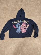 Womens Sz L Disney Stitch  Angel Hoodie Sweatshirt Blue Euc