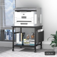 Printer Stand 2-Tier Rolling Cart 23.6 in Black Storage Shelf R039