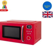 Red Retro 800W Microwave - 20L Capacity, 5 Power Levels & Child Lock Feature
