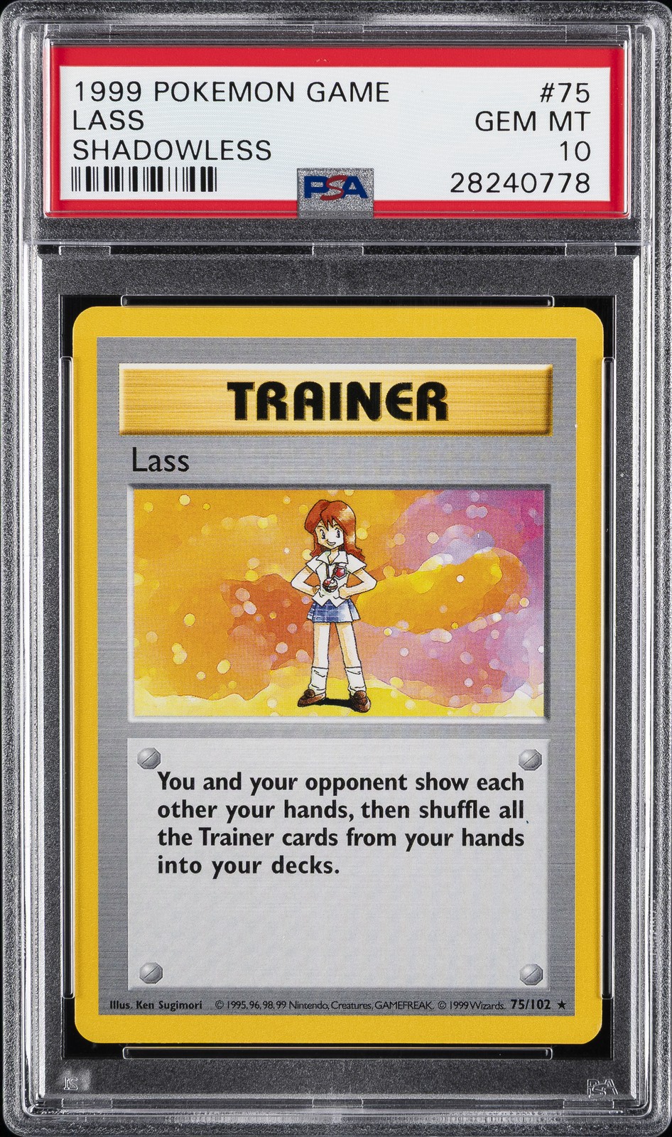 1999 POKEMON GAME SHADOWLESS #75 LASS PSA 10