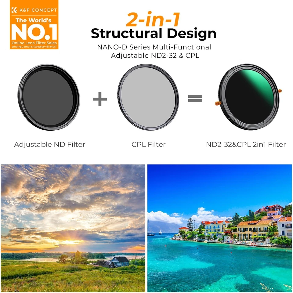 62mm Variable Fader ND2-32 ND Filter and CPL Circular Polarizing Lens Filter ... - Image 2 of 4