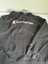 Champion Hoodie Mens 2XL Black Script Logo Pullover Sweatshirt Big Tall