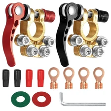 2Pc Car Battery Terminal Connectors Top Post 4-Way Quick Release Positive