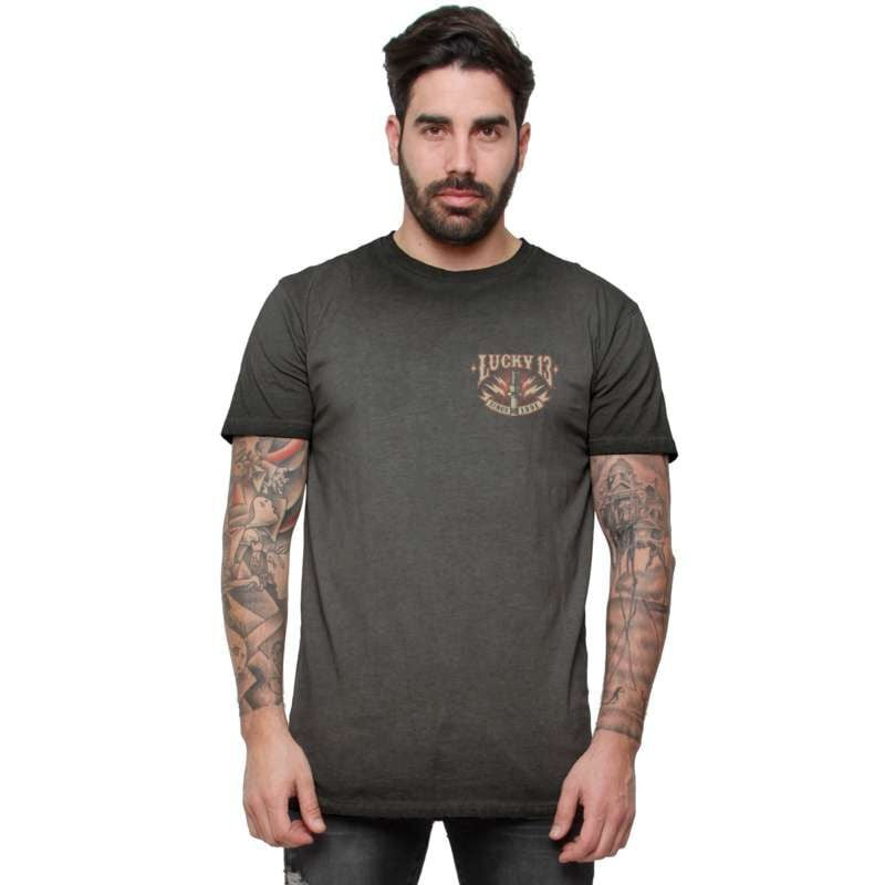 Футболка Lucky 13 Herren Amped Tee Washed grau для байкеров, Рокабилли, Рок-одежда