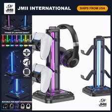 RGB Headset Stand with 9 Light Modes - Rotatable Headphone Holder Controller H