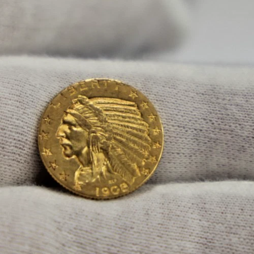 1908 US $5 Indian Gold Piece XF+ Details (Cleaned)