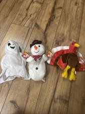 Lot Of 3 Ty Beanie Babies: Sheets, 1999, Snowball Style 4201, Gobbles 1996  