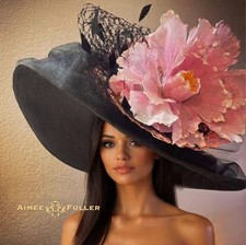 Black Kentucky Derby Hat Pink Flower Royal Ascot Bridal Melbourne Cup Del Mar
