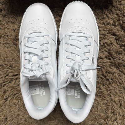 NIB Womens Puma Carina 2.0 White/silver Leather Tennis Shoes. 8.5