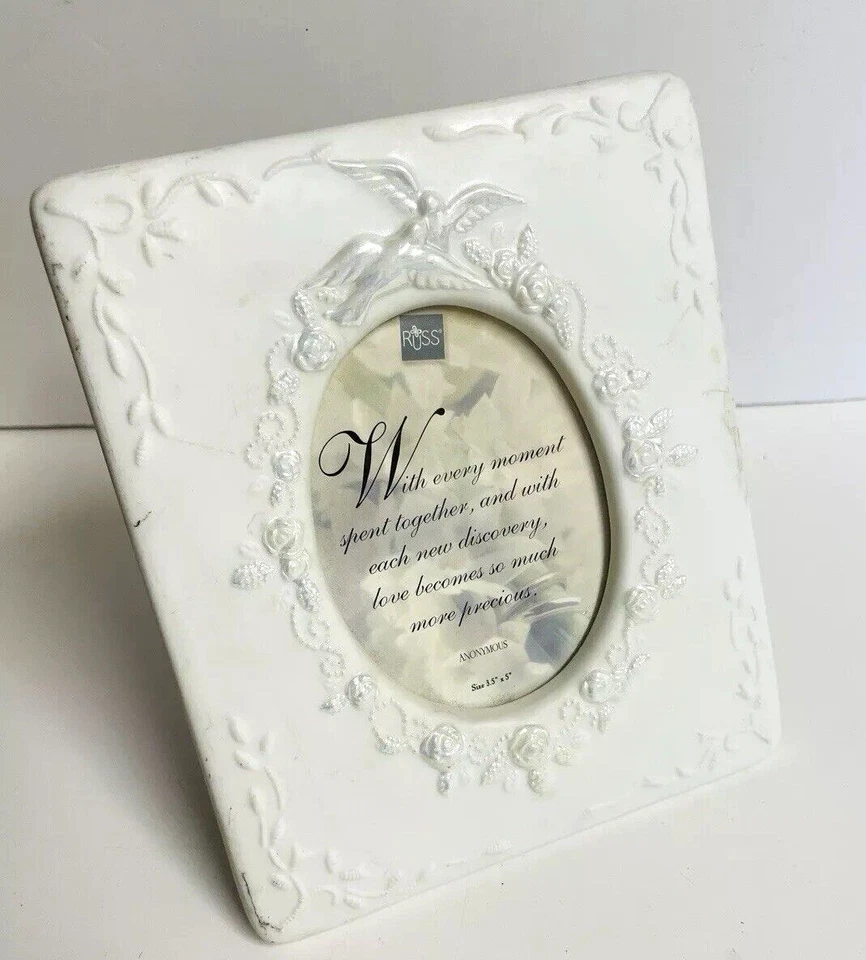 PORCELAIN PHOTO FRAME Off White Wedding Doves Florals BY RUSS - HOLDS 3.5” X 5” - Image 2 of 4