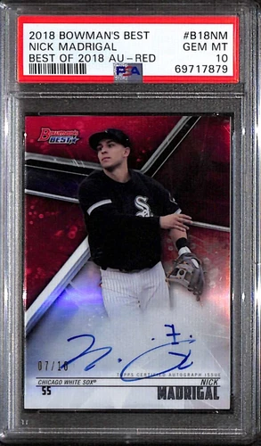 2018 Bowman's Best Autographs Red Refractor Nick Madrigal Rookie Auto /10 PSA 10