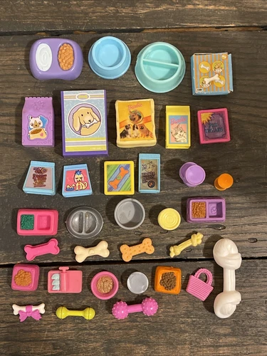 Vintage 35 Piece Barbie Pet Accessories Food Bones Treats Toys Bone Lot