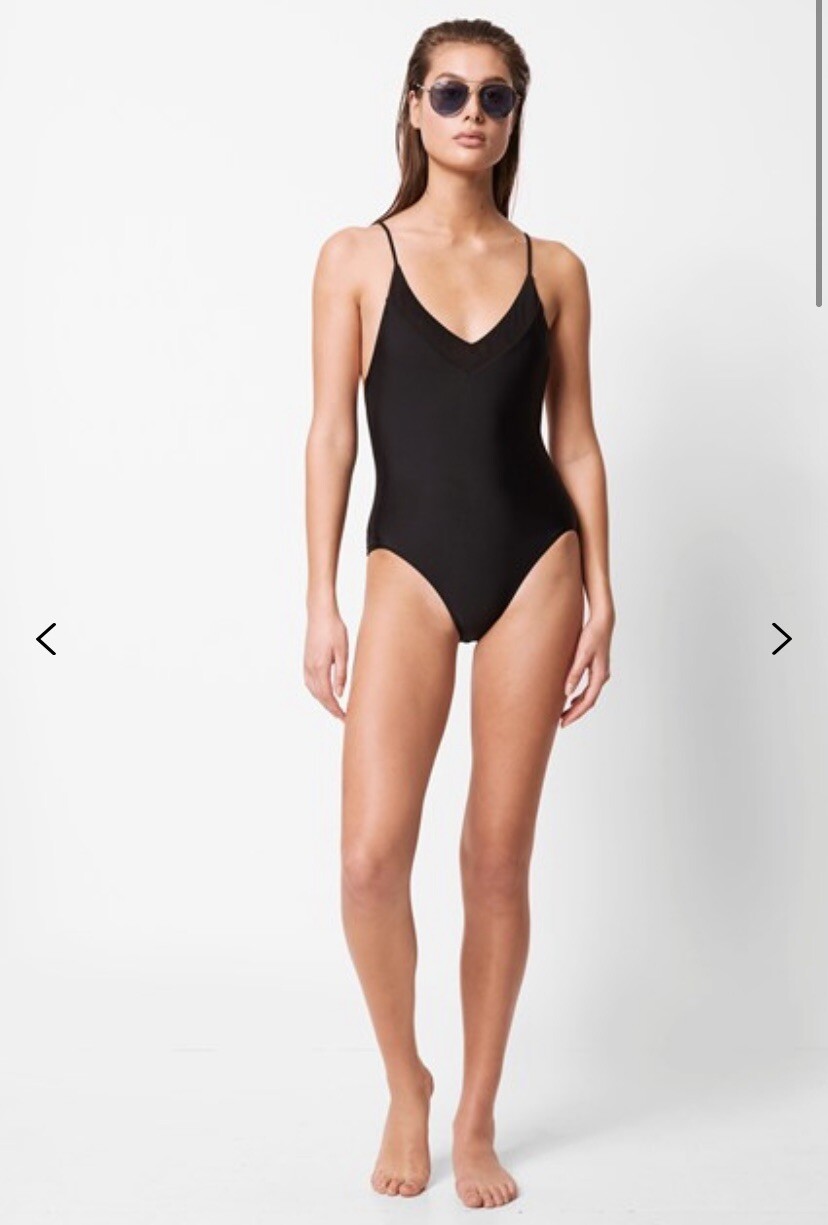French Connection Black Mesh V Neck One Piece Bathing Suit Size Small NWT