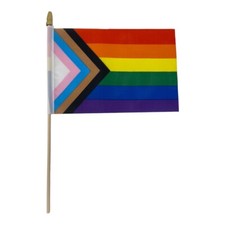 PROGRESS Gay Pride Mini Stick Flag LGBT LGBTQ Small Hand Held Party Parade