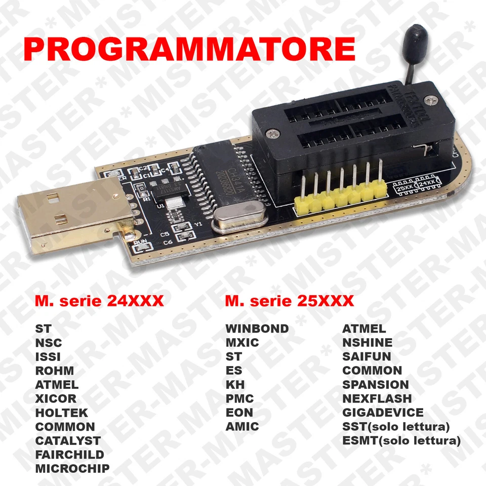 KIT PROGRAMMATORE CH341A EEPROM BIOS WINBOND MXIC 24XXX 25XXX SERIE - Immagine 2 di 4