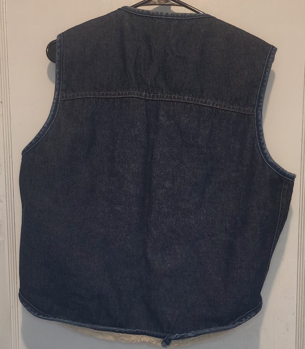 LARGE Vintage Sears Roebucks Blue Denim Vest Lined 1970s
