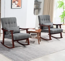 Rocking Chair Accent Single Sofa Rocker Upholstered Lounge Armchair Lumbar Massa