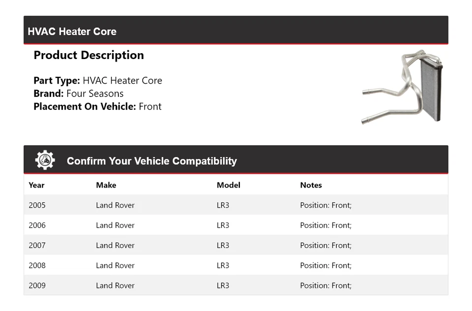 Para Land Rover LR3 2005-2009 HVAC núcleo de calefacción delantero 4 estaciones 2006 2007 2008 Foto 2 de 4