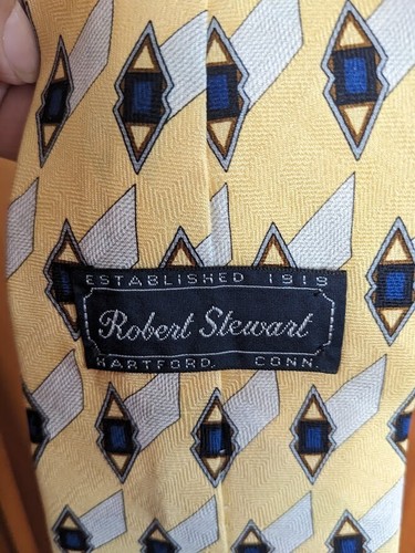 DANIEL HECHTER & ROBERT STEWART-Men 100% Silk Tie-Navy/Blue Design & Yellow/Blue - Picture 6 of 8