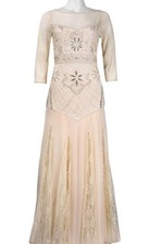 Sue Wong Beaded  Dress And Most Lexirious Fabrics Size 8, Color Creme