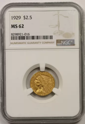 1929 $2.5 NGC MS 62 Indian Head Gold Quarter Eagle 