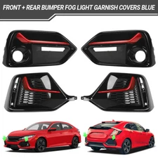 Front + Rear Bumper Fog Light Garnish Covers For 2017-2021 Honda Civic Hatchback
