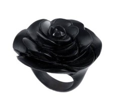 Ebony wood flower ring, rose shape ebony wood ring, hand carved wooden jewelry,