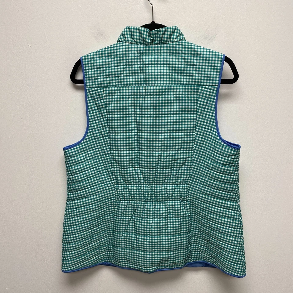 Chaleco acolchado Talbots para mujer blanco verde guinga ligero sin mangas cremallera completa L Foto 4 de 4