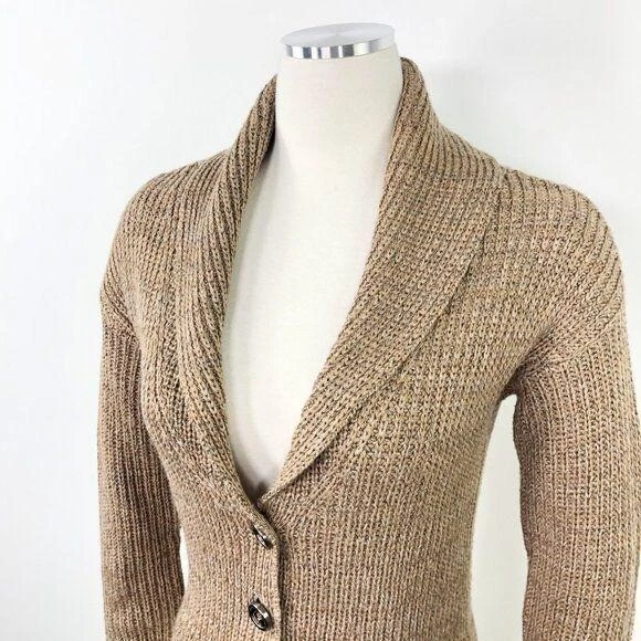 Prada 38/4 Shawl Collar Cardigan Melange Camel Melange Chunky Knit Wool Cotton E - Image 2 of 4