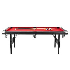 7ft Portable Foldable Billiards Table Black with Red Cloth Billiard Table Set