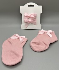 Baby Girl Pink Socks with pink Bow and matching hair barrettes, Size 6-12mo