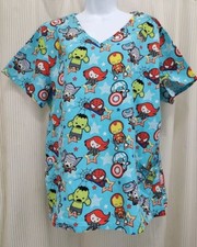 Women's Scrubs XL Marvel Cartoon Characters Short Sl 100 Cotton Deep Pockets