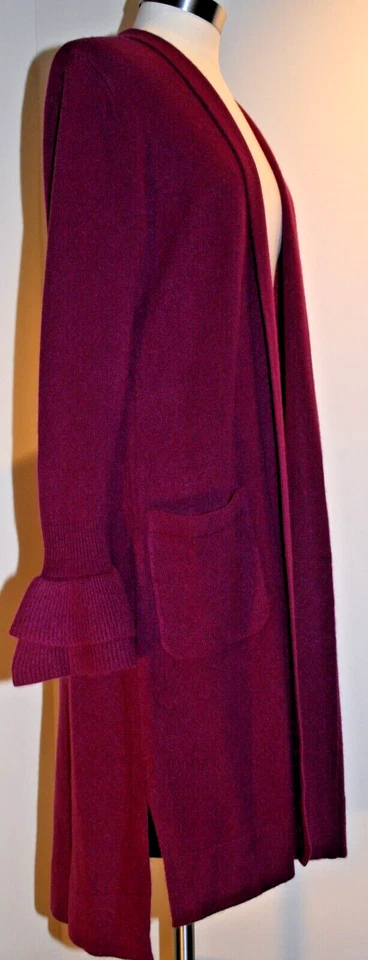 Cárdigan plumero Isaac Mizrahi 2 capas cachemir con volantes puño 1X Foto 3 de 4