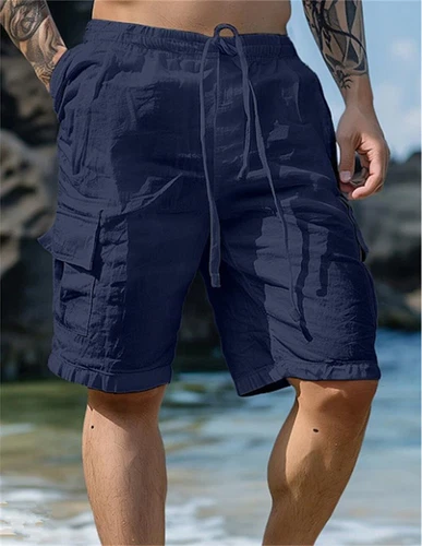 Pantalones Cortos de Lino para Hombres Aire Libre Informales Deportes Verano Atléticos Playa Pantalones Cortos - Imagen 12 de 17