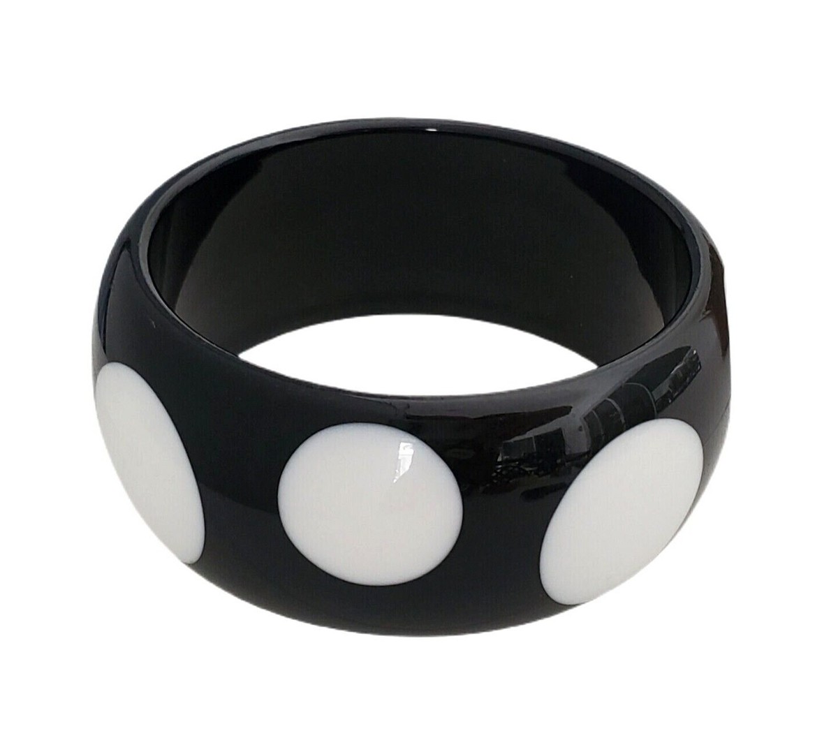 Vintage Black and White Injected POLKA DOT WIDE Chunky Lucite 