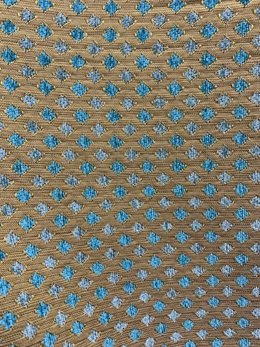 TURQUOISE BLUE GOLD DIAMOND CHENILLE UPHOLSTERY BROCADE FABRIC (56 in.) Sold BTY - product listing photo