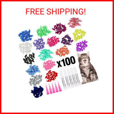 VICTHY 100pcs Cat Nail Caps, Colorful Pet Cat Soft Claws Nail Covers for  Cat Cla