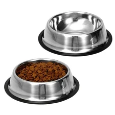 2 Pack Stainless Steel Dog Bowls with Rubber Bottom, Non Skid Non Spill Heavy Du