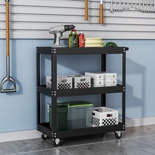 Tool Steel Storage Cabinet Black 3 Tier Trolley For Workshop Garage Warehouse UK