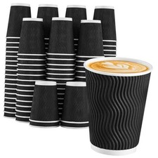 Disposable Coffee Cups 12 oz 100 Pack, Paper Coffee Cups 12 oz 12OZ-100 Black