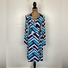 Banana Republic Soft Knit Wrap Midi Dress Size S Long Sleeves Geometrical Print