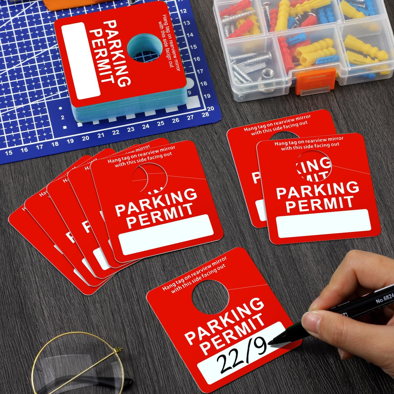 500 Pack Red Parking Permit Hang Tags, 3x2.76, Bulk, Rearview Mirror, Plastic