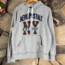 Aeropostale Pullover Hoodie Sweatshirt Mens L New York Fleece 1987 Gray