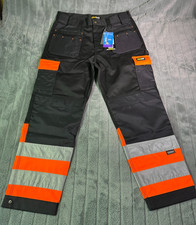 Hi Viz Work Trouser Orange Black Multi Pocket Pants Workwear HGV Driver Outdoor